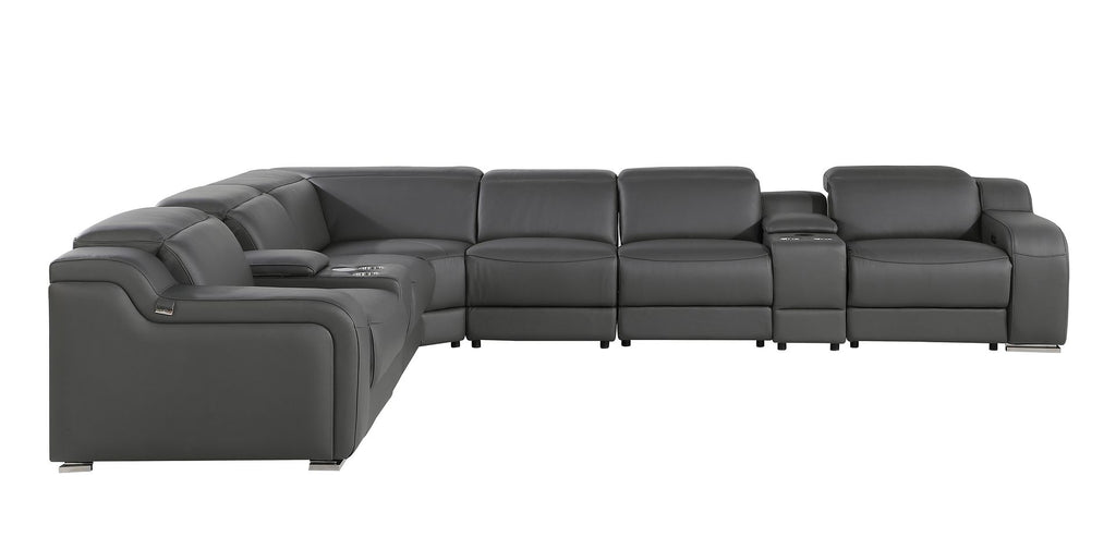 1116 Divanitalia 8-Piece L-Shaped Sectional Sofa in Top Grain Italian Leather with 3 Power Recliners & Power Headrests - Dark Grey - SKU 1116-DK-GREY-8PC-3PWR-SECTIONAL- GROUP - view 4