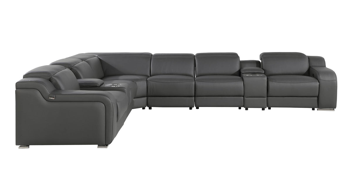 1116 Divanitalia 8-Piece L-Shaped Sectional Sofa in Top Grain Italian Leather with 3 Power Recliners & Power Headrests - Dark Grey - SKU 1116-DK-GREY-8PC-3PWR-SECTIONAL- GROUP - view 4