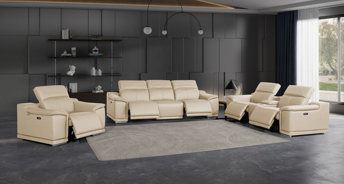 9762 Divanitalia 7-Piece Modular Power Reclining Sofa, Loveseat and Chair Set with 5 Power Recliners in Top Grain Italian Leather - Beige - SKU 9762-BEIGE-7.5-HT-3PC - view 2