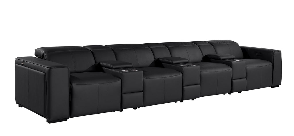 1224 Divanitalia 7-Piece Modular Power Reclining Sofa in Top Grain Italian Leather with 4 Power Recliners & Power Headrests