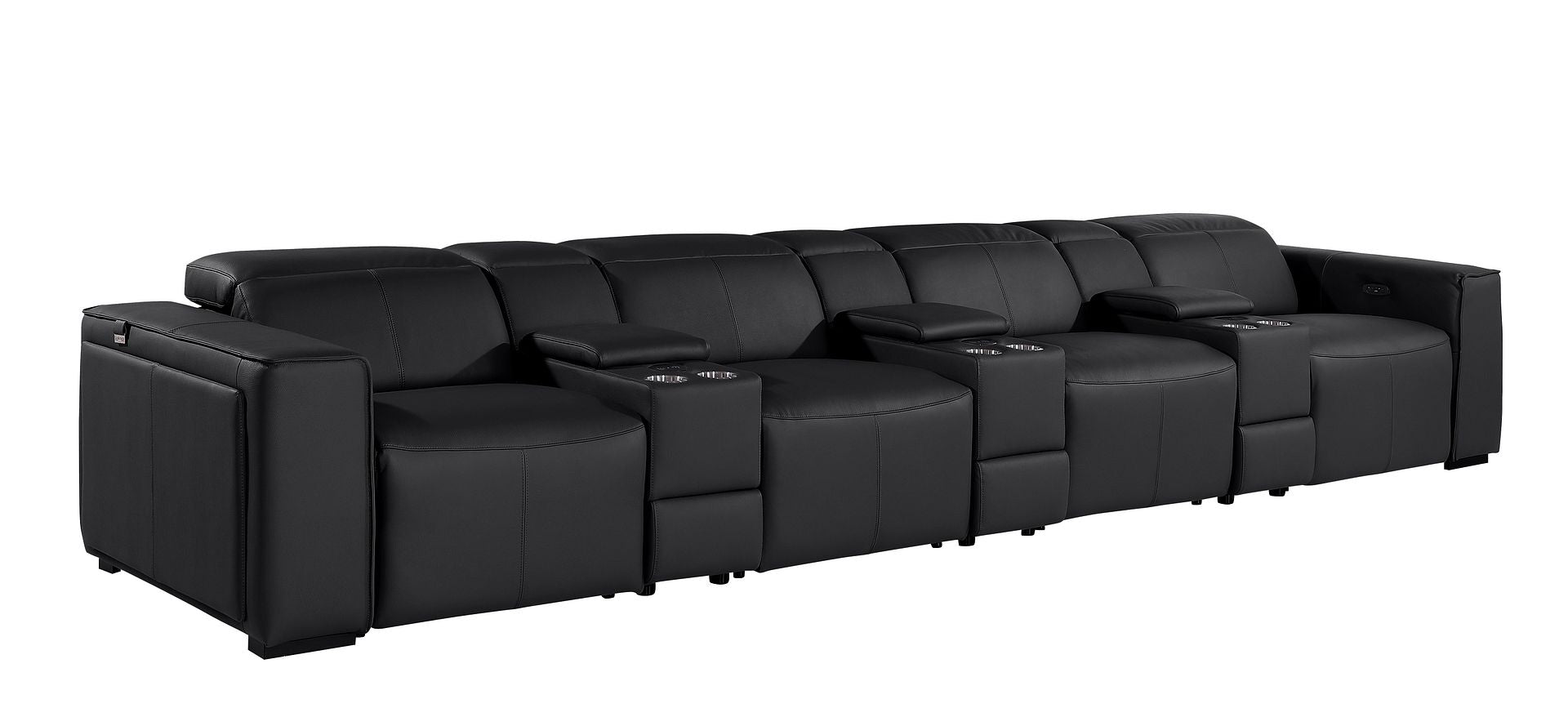 1224 Divanitalia 7-Piece Modular Power Reclining Sofa in Top Grain Italian Leather with 4 Power Recliners & Power Headrests