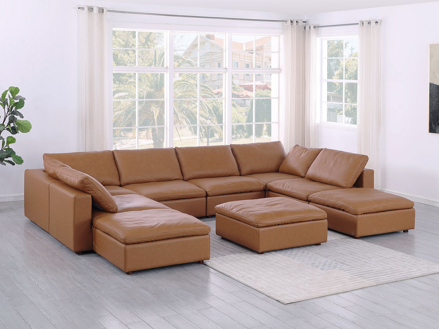 1100 Divanitalia Top-grain Italian Leather 9-Piece Sectional Sofa with Chaise - Cognac