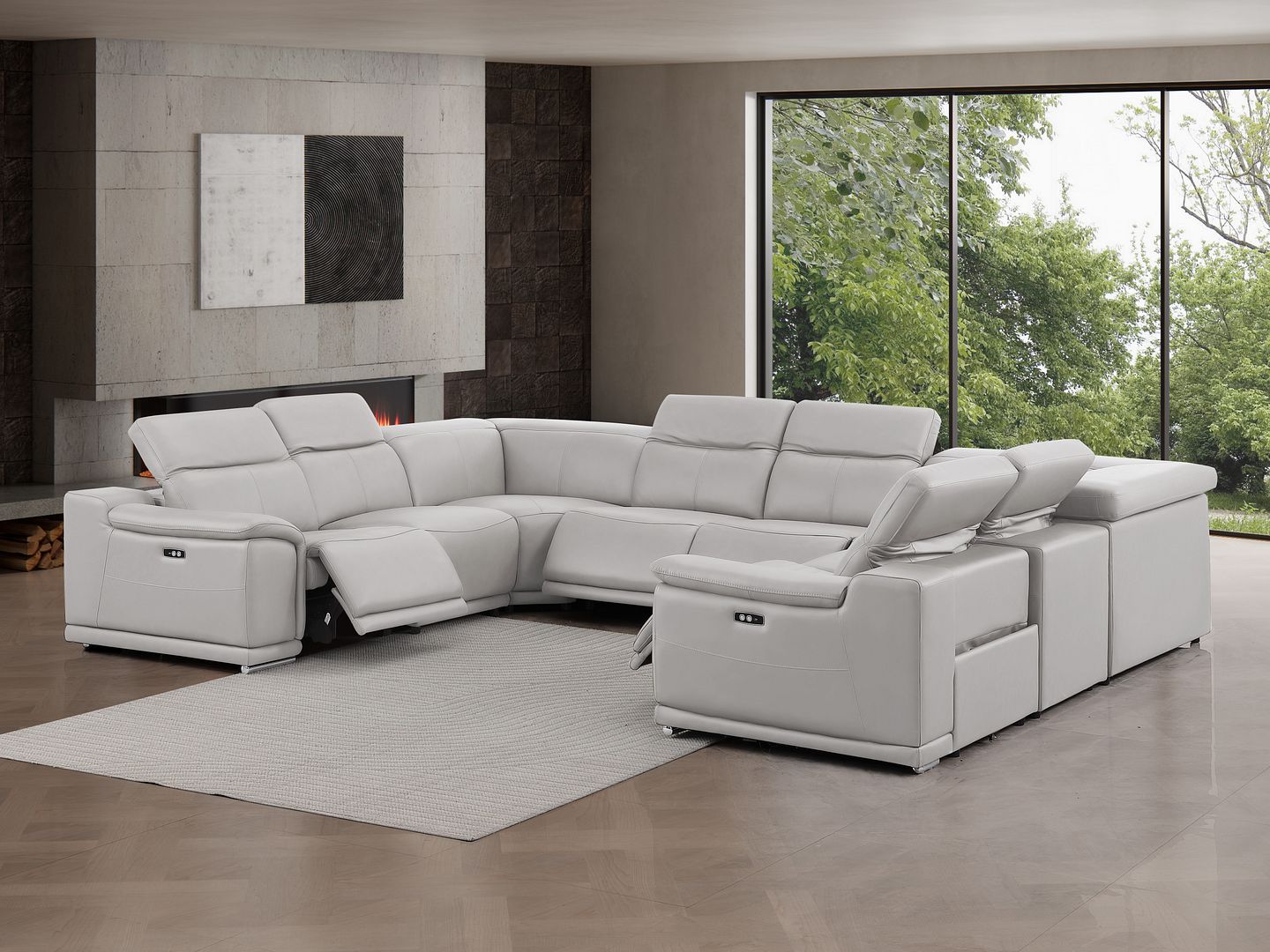 2679 8-Piece U-Shaped Power Reclining Sectional Sofa in Genuine Leather - 4 Recliners
