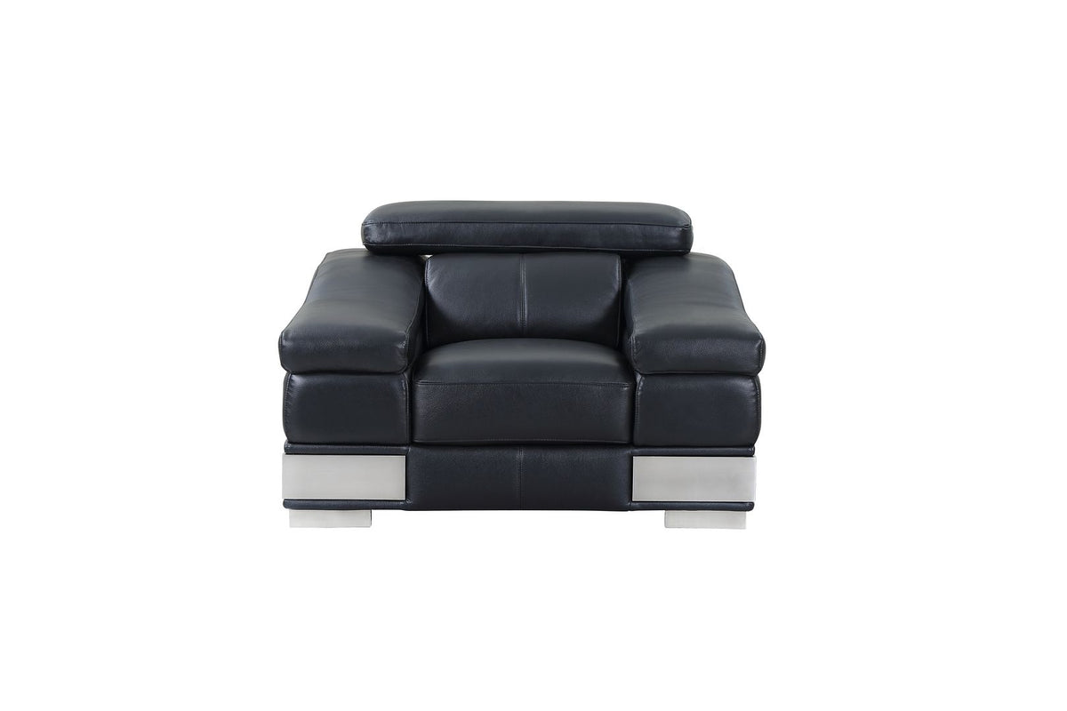 415 Divanitalia 3-Piece Sofa Set with Adjustable Headrest in Top-grain Italian Leather - Black - SKU 415- BLACK 3PC (S/L/CH) - GROUP - view 7