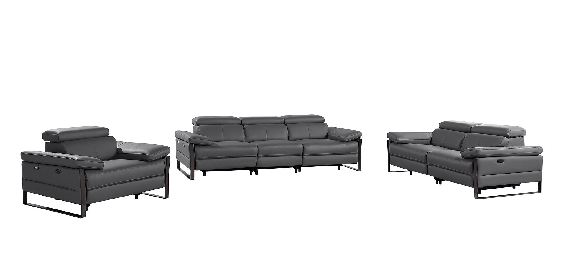 1246 Divanitalia Modular Power Dual Reclining Sofa, Loveseat, and Chair Set with Power Headrests - Top Grain Italian Leather - Dark Grey - SKU 1246-DK-GREY-6.5-HT-3PC - view 3