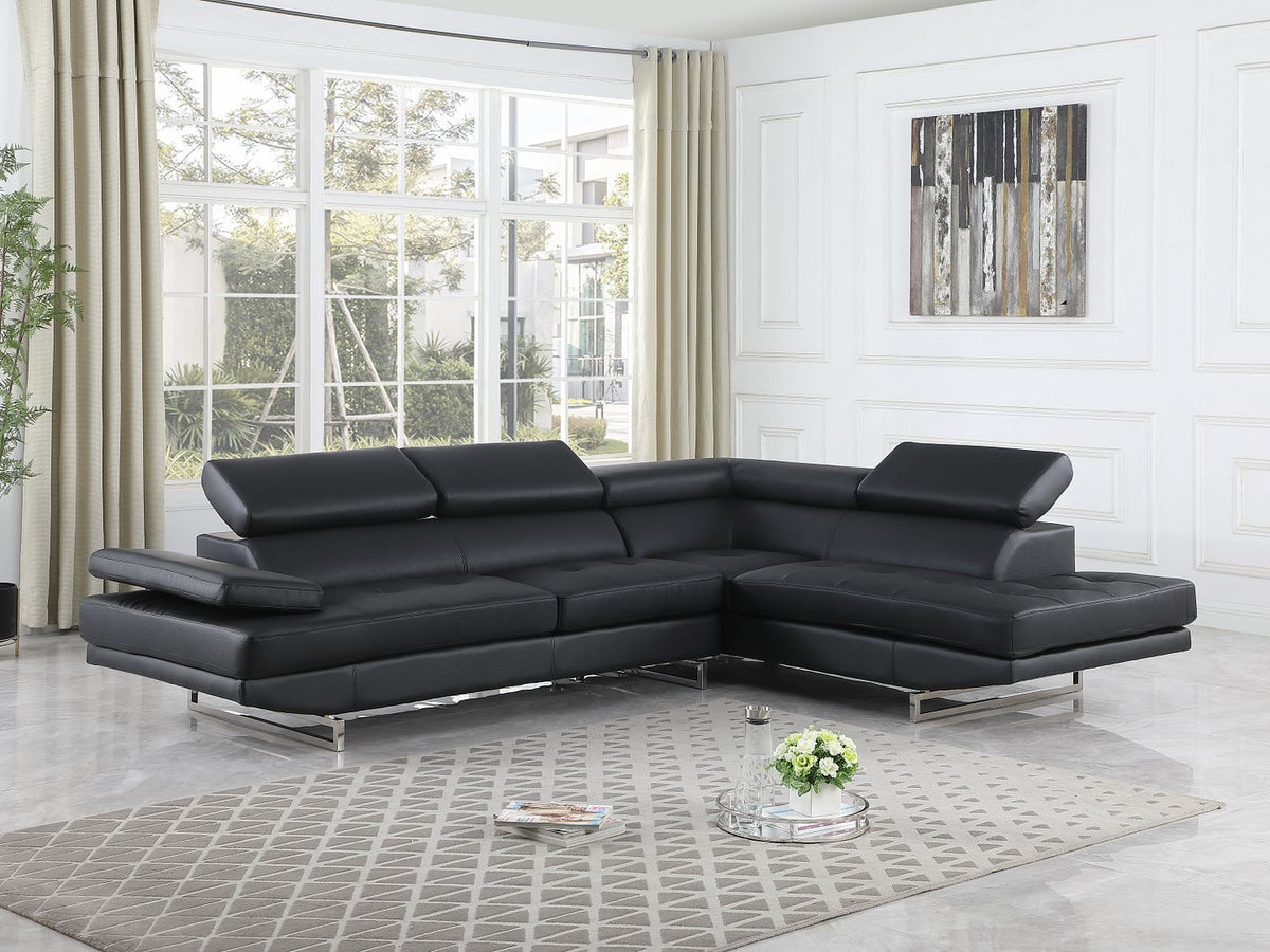 8136 Right Arm Facing Chaise with Adjustable Headrest in Genuine Leather - Black - SKU 8136-Sectional-RAF-CHAISE-BLACK