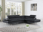 8136 Right Arm Facing Chaise with Adjustable Headrest in Genuine Leather - Black