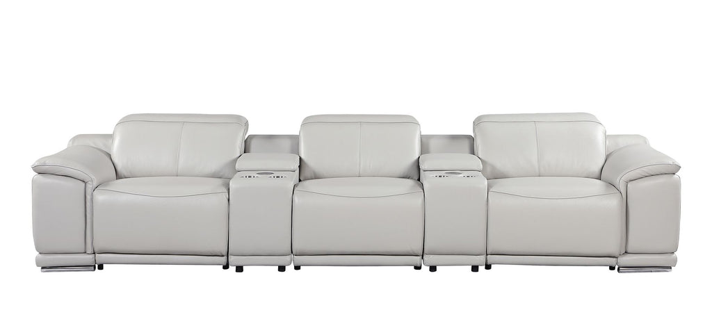9762 Divanitalia 5-Piece Modular Power Reclining Sofa and Loveseat Set with 3 Power Recliners in Top Grain Italian Leather