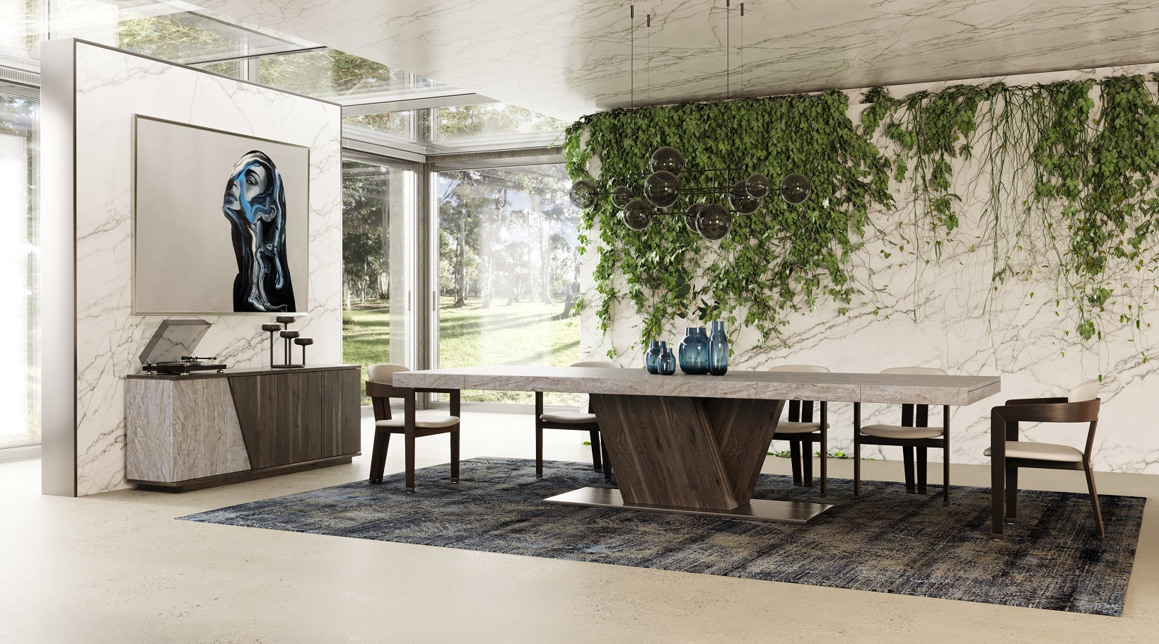 Cairo - Modern Grey Elm and White/Grey Marble Pattern Buffet