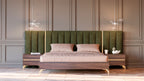 Eastern King Calabria Modern Walnut & Green Velvet Bedroom Set