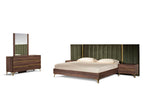 Eastern King Calabria Modern Walnut & Green Velvet Bed & Nightstands