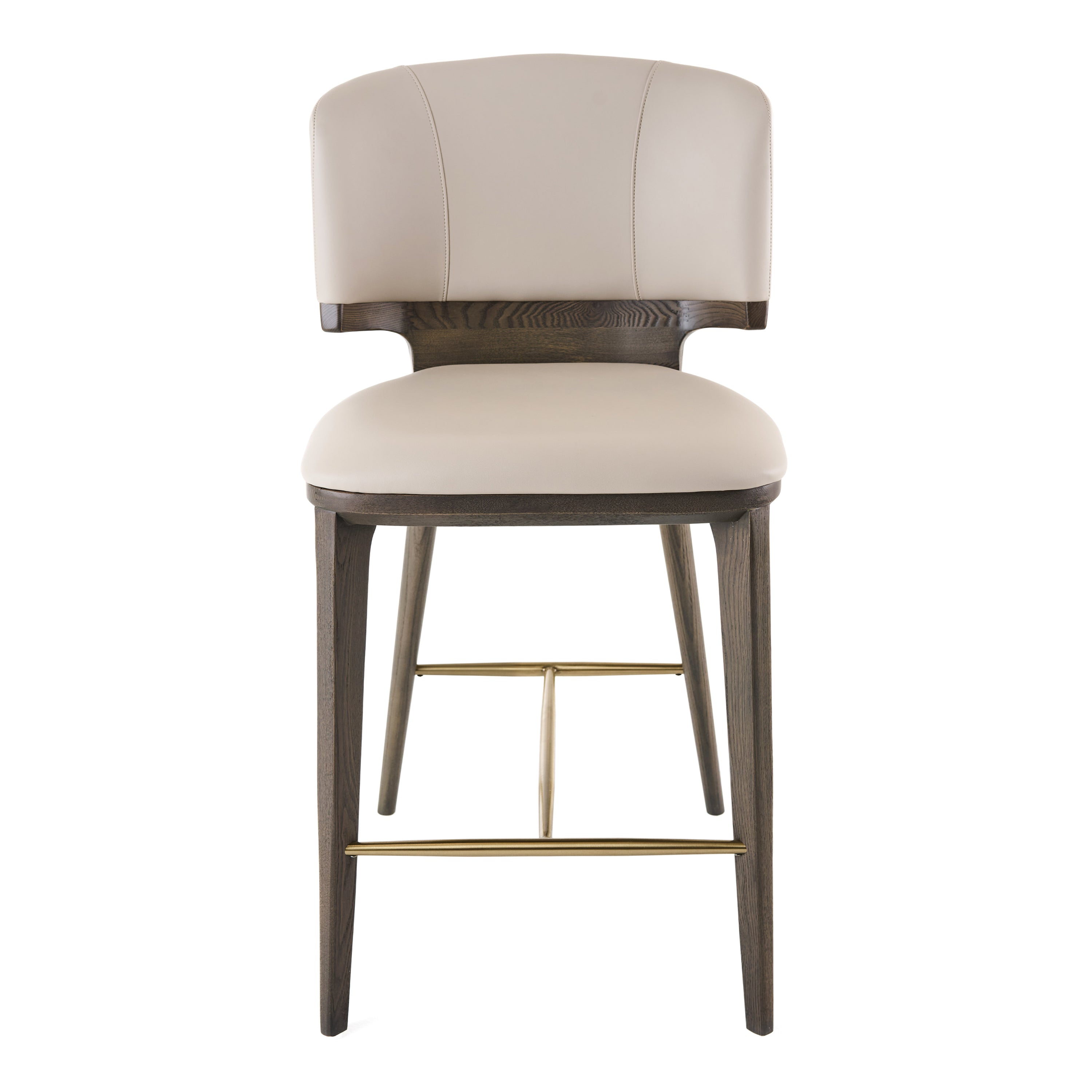 Calvary - Mid-Century Modern Beige Vegan Leather + Grey Ash Counter Chair