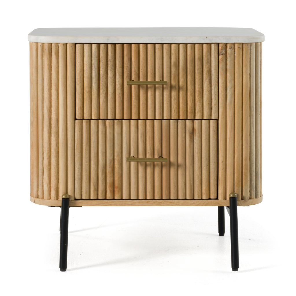 Cambridge White Marble & Mango 2 Drawer Nightstand