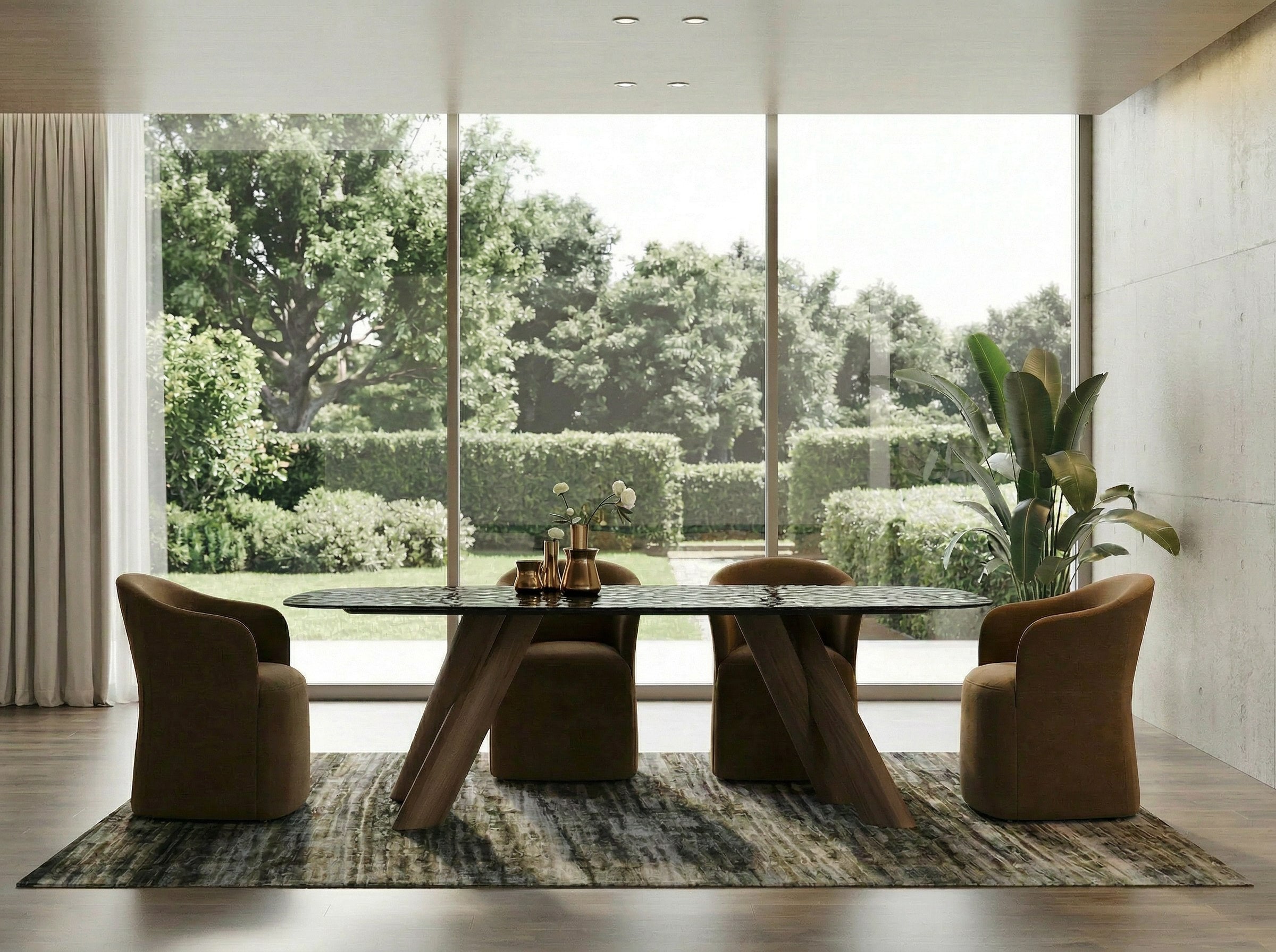 Carnaby - Modern Dark Grey Glass + Walnut Dining Table