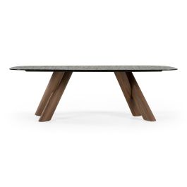Carnaby - Modern Dark Grey Glass + Walnut Dining Table