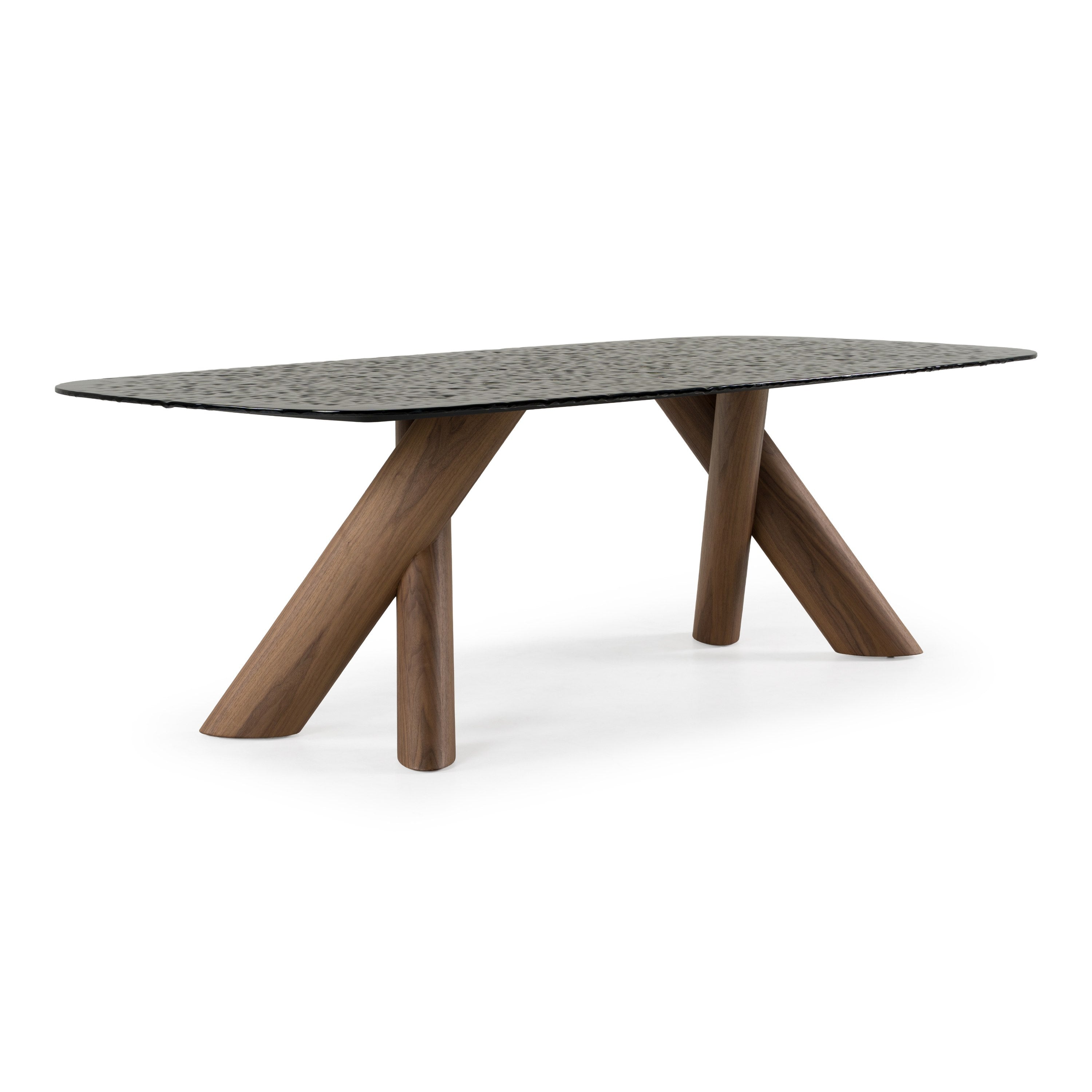 Carnaby - Modern Dark Grey Glass + Walnut Dining Table