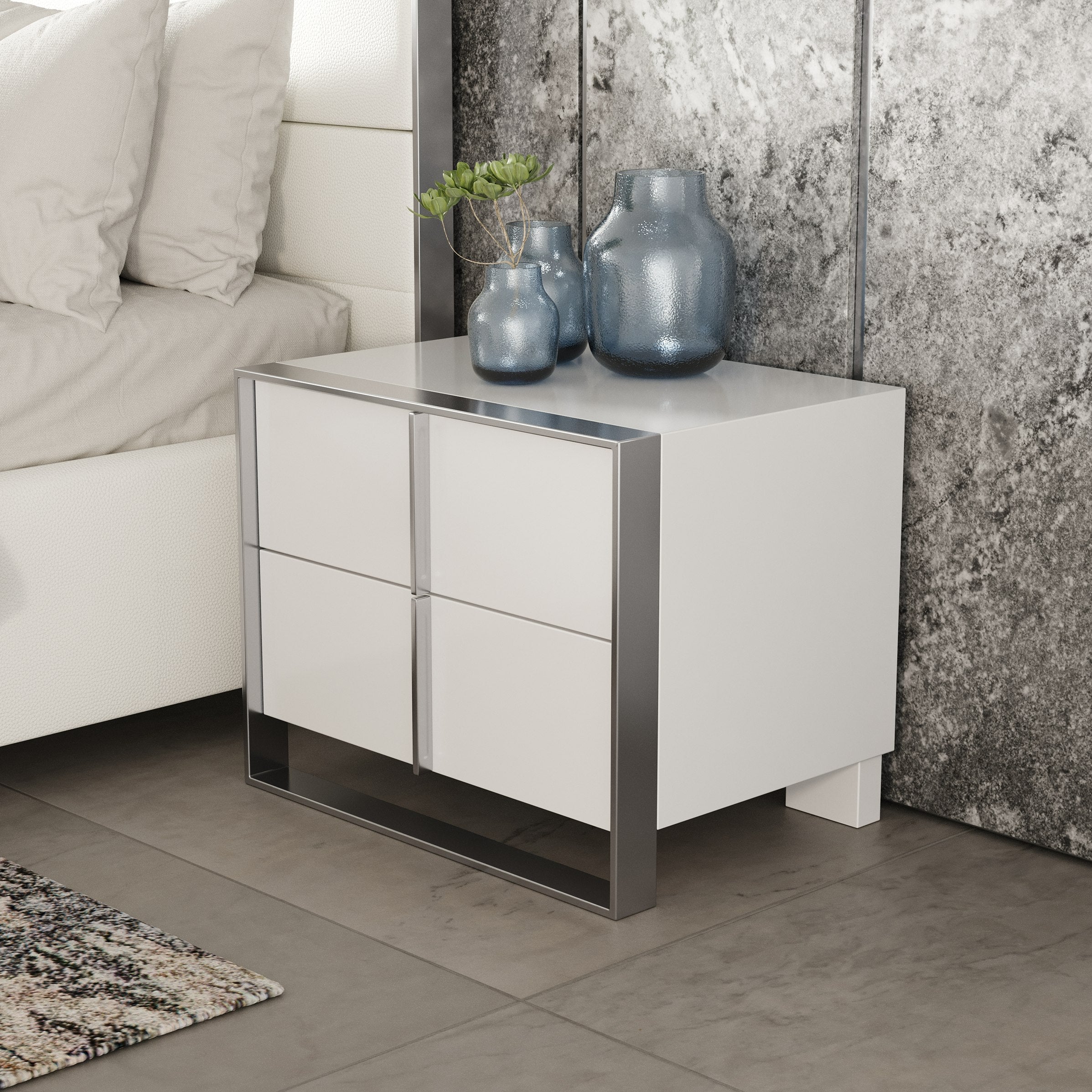 Cartier - Modern White + Stainless Steel Nightstand