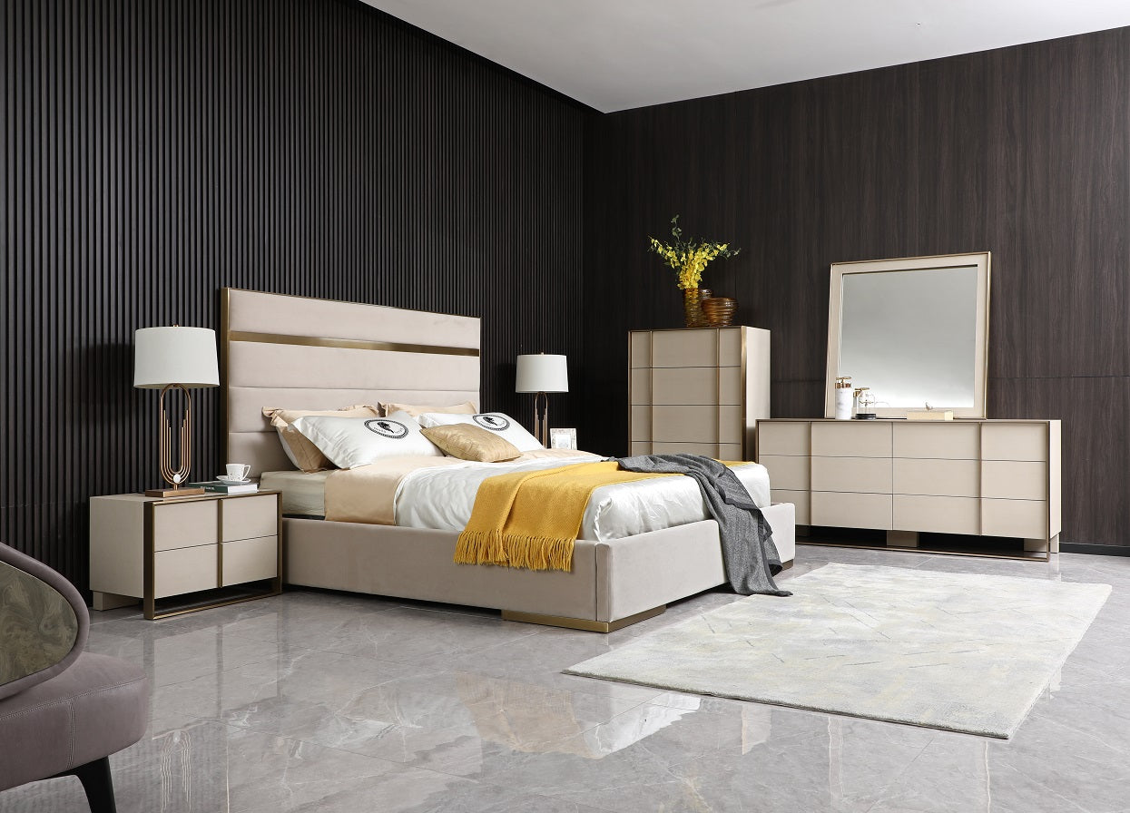 Cartier - Modern Beige Shagreen and Brushed Brass Nightstand