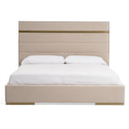 Cartier - Modern Beige Velvet & Brushed Brass Bed - Modern Beige Velvet & Brushed Brass Bed