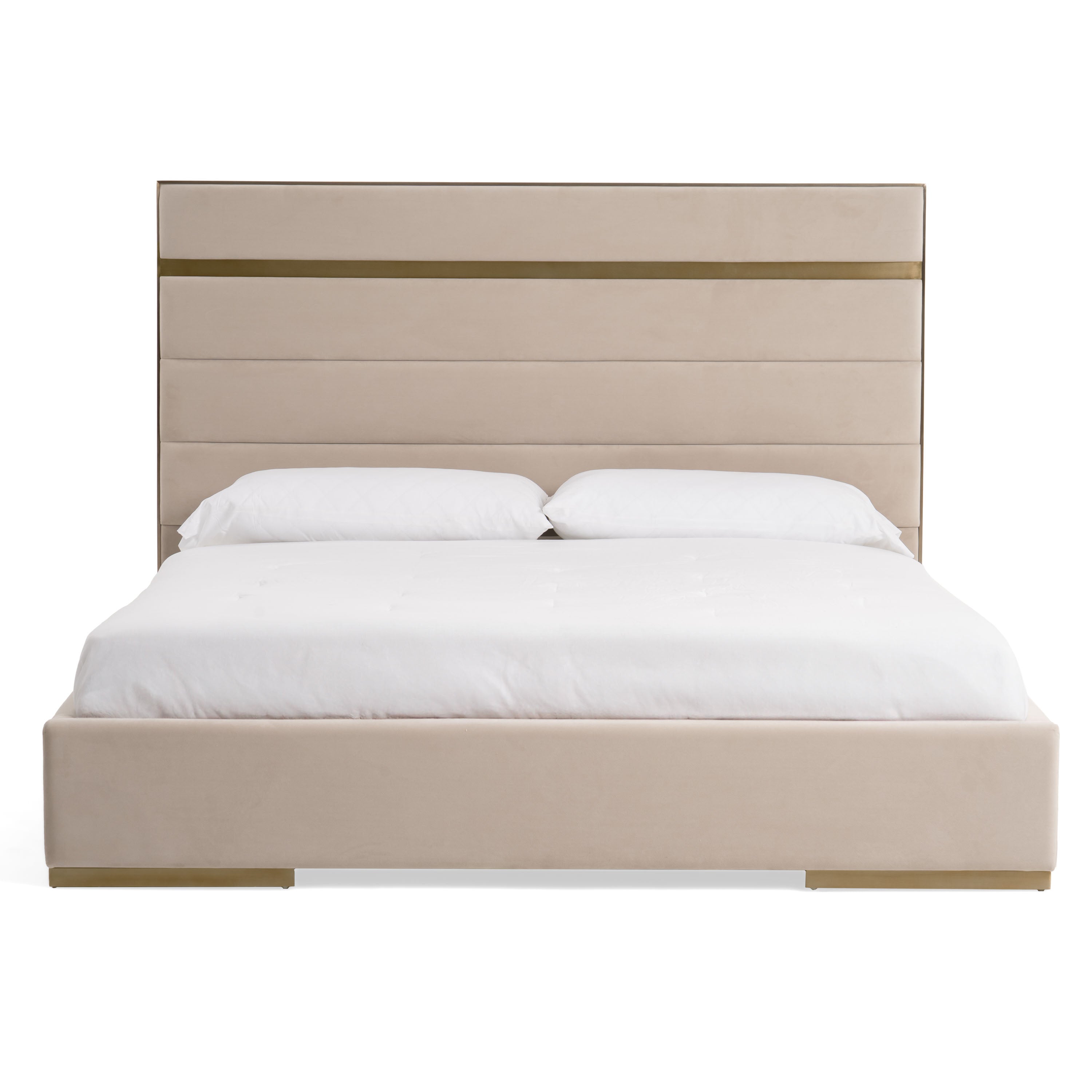 Cartier - Modern Beige Velvet & Brushed Brass Bed - Modern Beige Velvet & Brushed Brass Bed