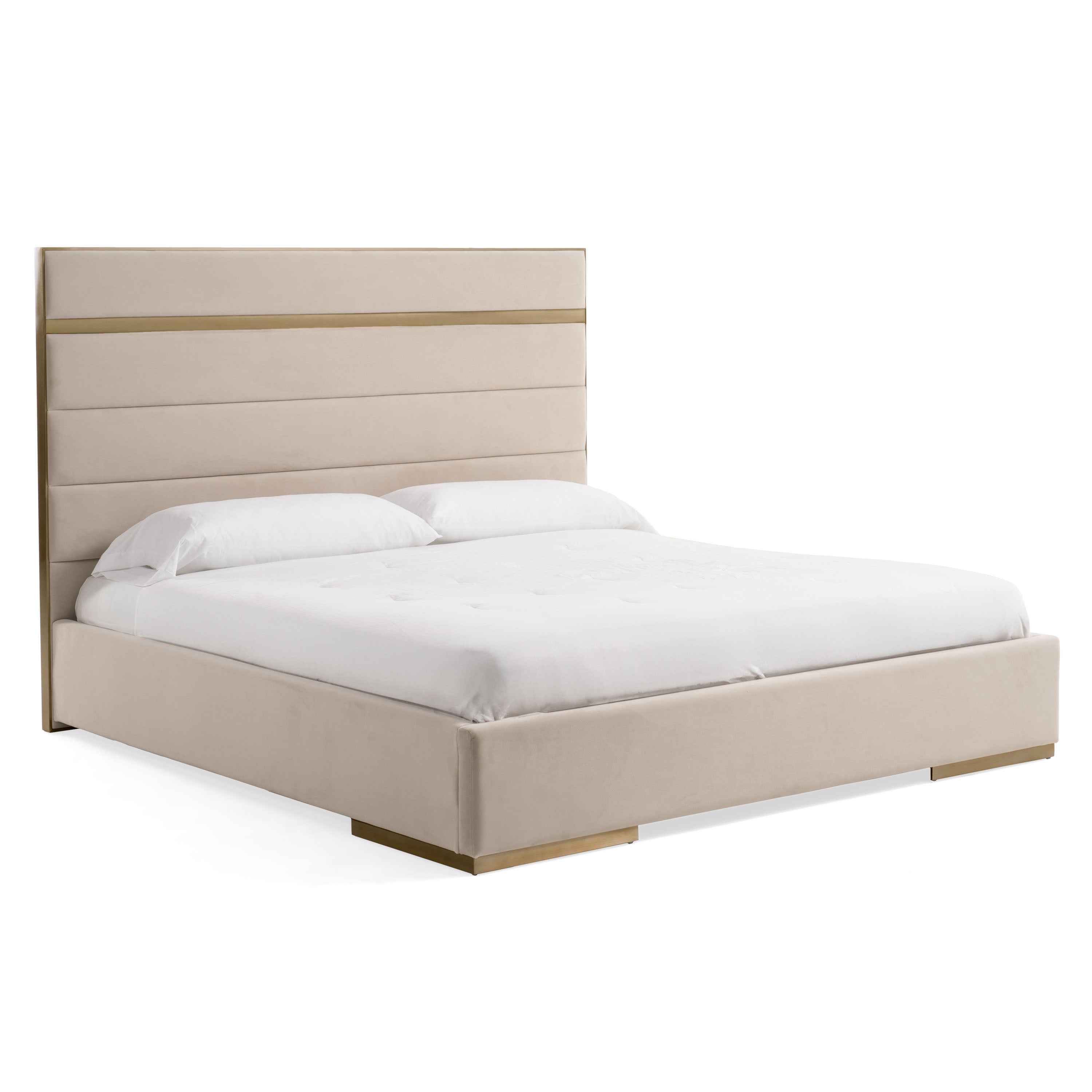 Queen Cartier - Modern Beige Velvet + Brushed Brass 4-Piece Bedroom Set - Modern Beige Velvet + Brushed Brass 4 - Piece Bedroom Set