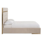 Cartier - Modern Beige Velvet & Brushed Brass Bed - Modern Beige Velvet & Brushed Brass Bed