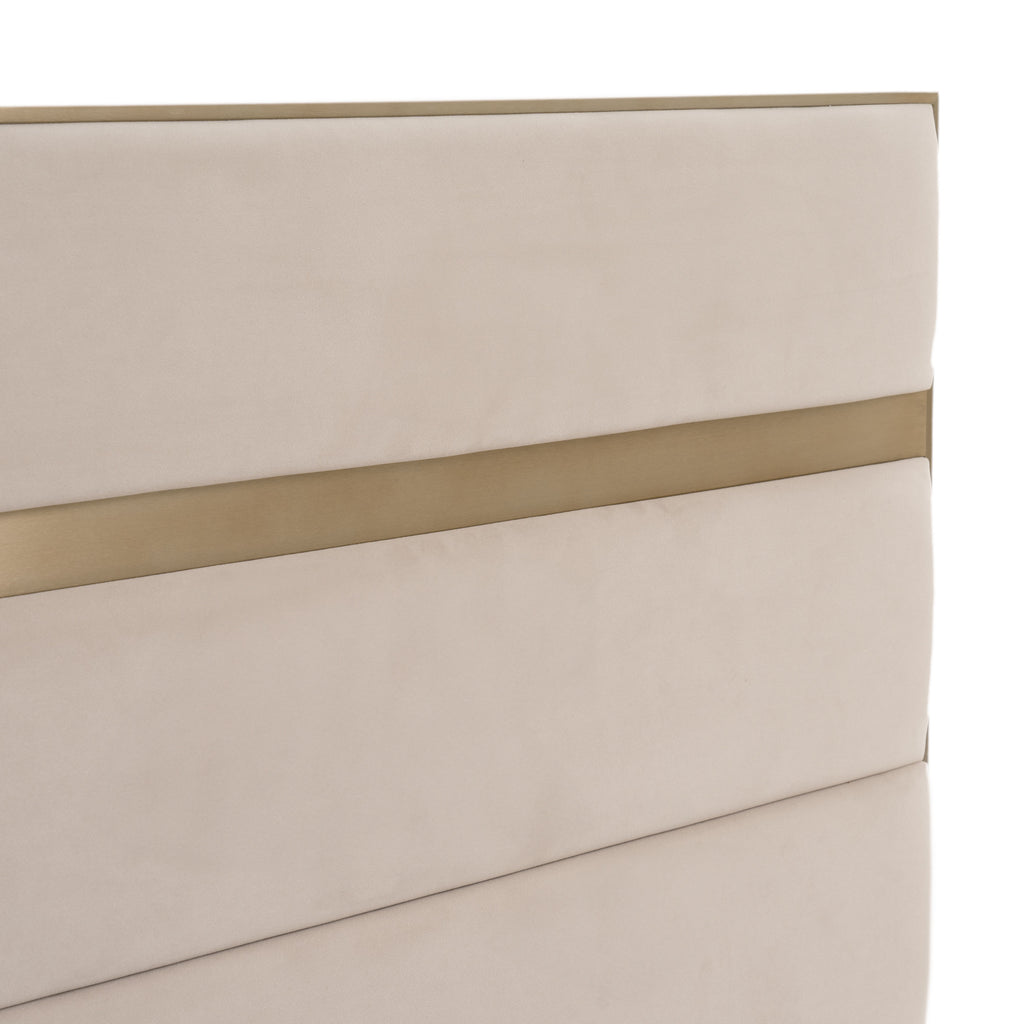 Queen Cartier - Modern Beige Velvet + Brushed Brass 4-Piece Bedroom Set - Modern Beige Velvet + Brushed Brass 4 - Piece Bedroom Set