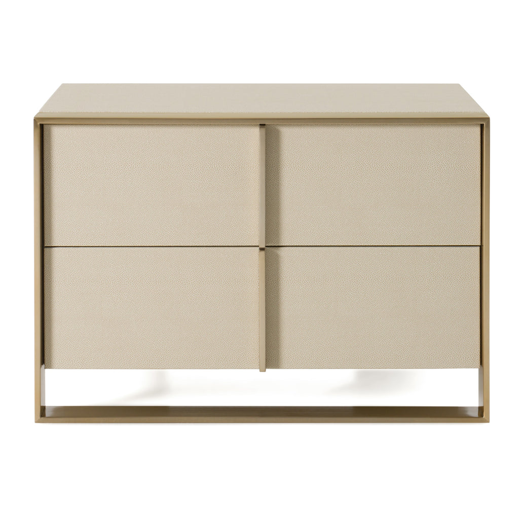 Cartier - Modern Beige Shagreen and Brushed Brass Nightstand