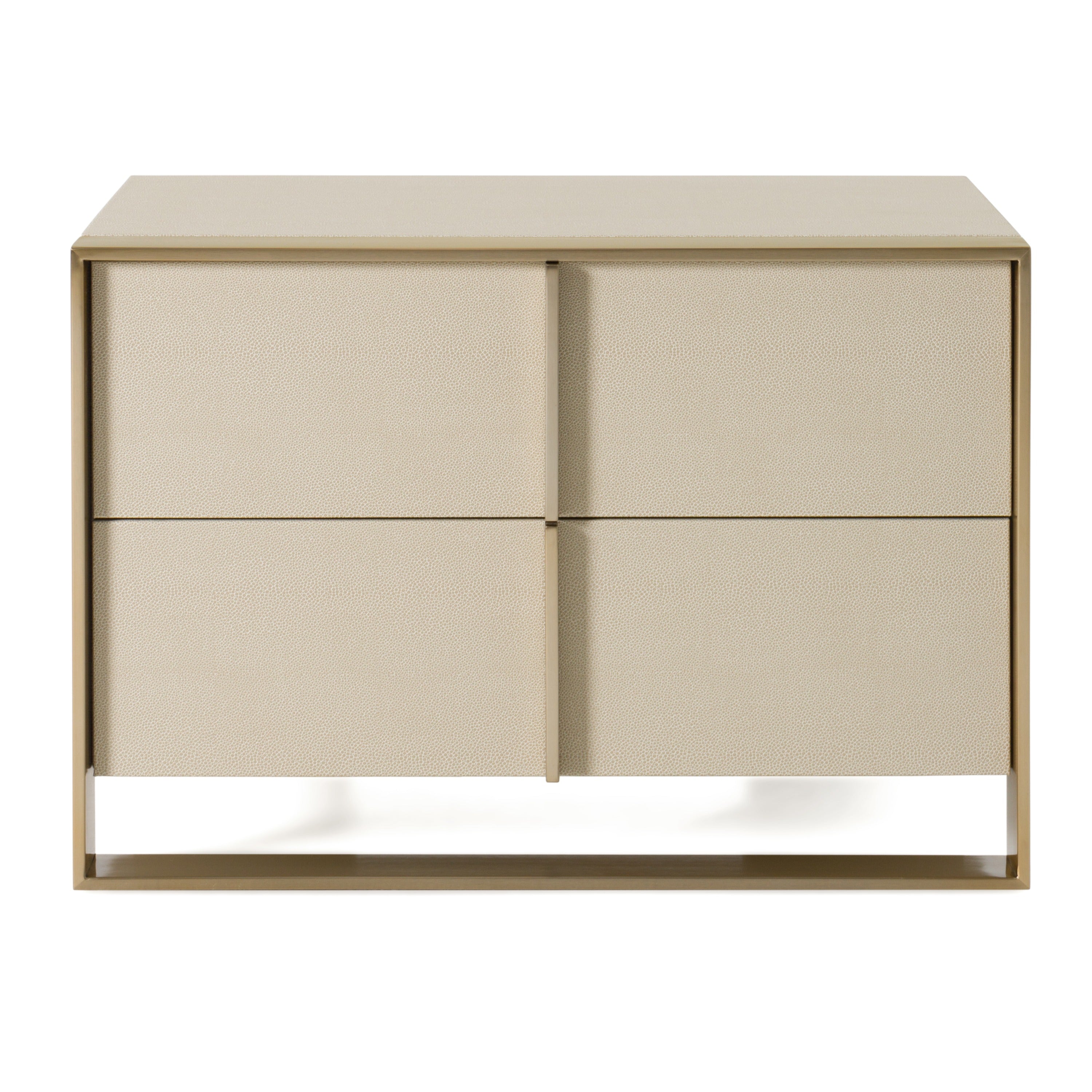 Cartier - Modern Beige Shagreen and Brushed Brass Nightstand