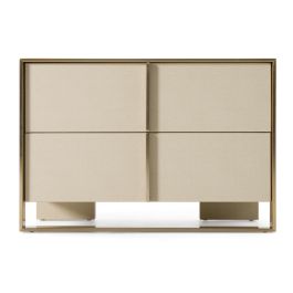 Cartier - Modern Beige Shagreen and Brushed Brass Nightstand