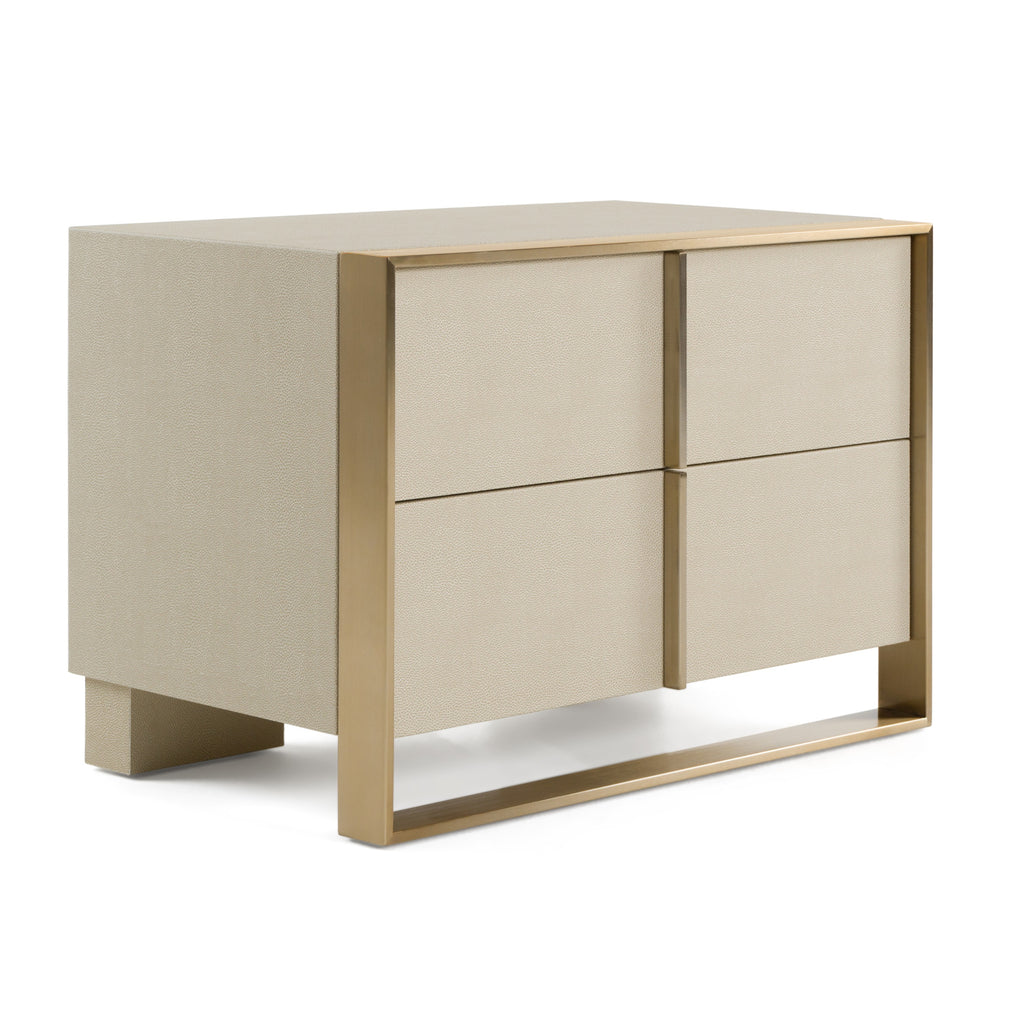 Queen Cartier - Modern Beige Velvet + Brushed Brass 4-Piece Bedroom Set - Modern Beige Velvet + Brushed Brass 4 - Piece Bedroom Set