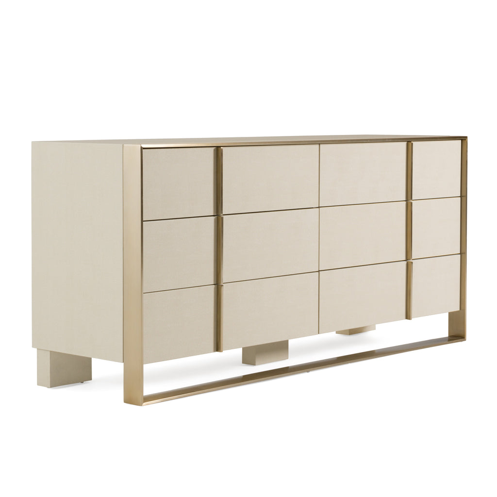 Queen Cartier - Modern Beige Velvet + Brushed Brass 4-Piece Bedroom Set - Modern Beige Velvet + Brushed Brass 4 - Piece Bedroom Set