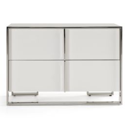 Cartier - Modern White + Stainless Steel Nightstand