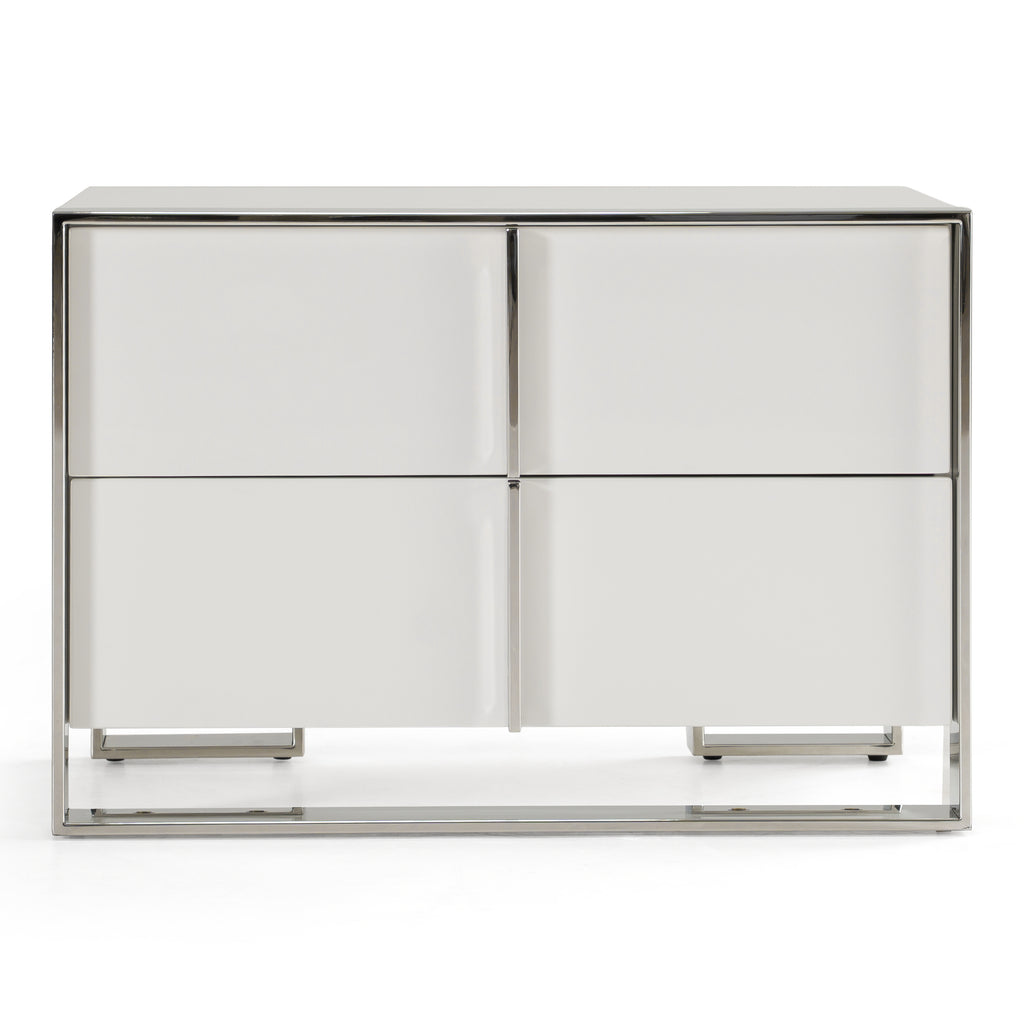 Cartier - Modern White + Stainless Steel Nightstand