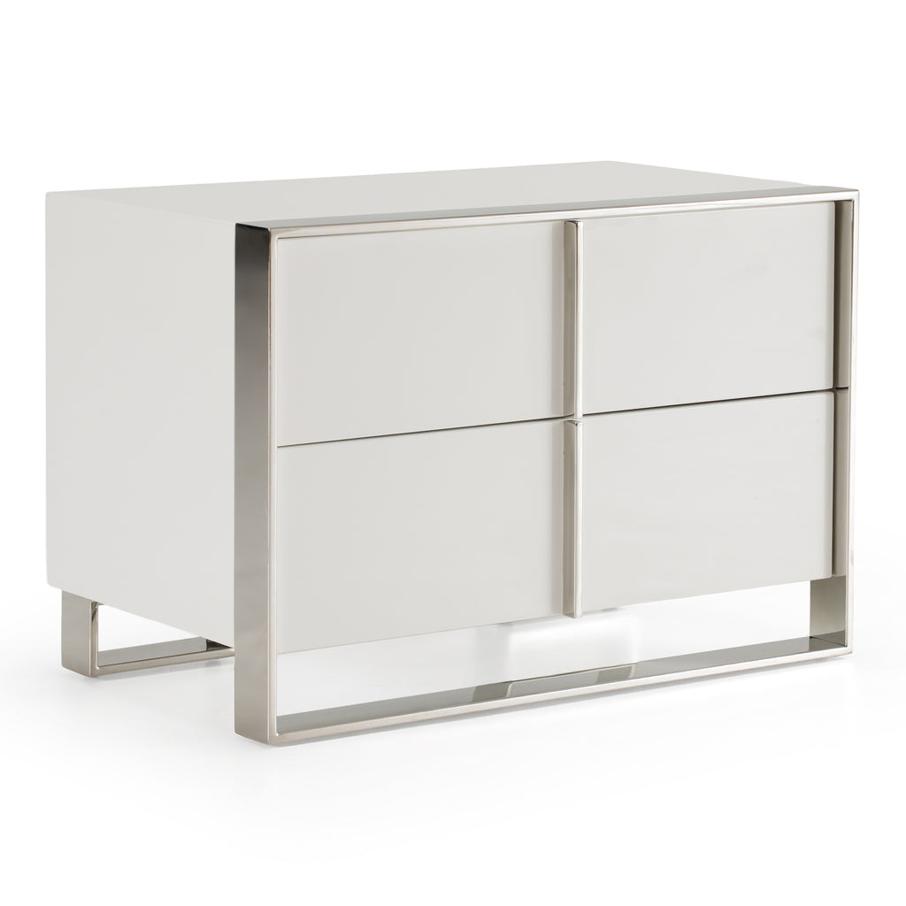 Cartier - Modern White + Stainless Steel Nightstand