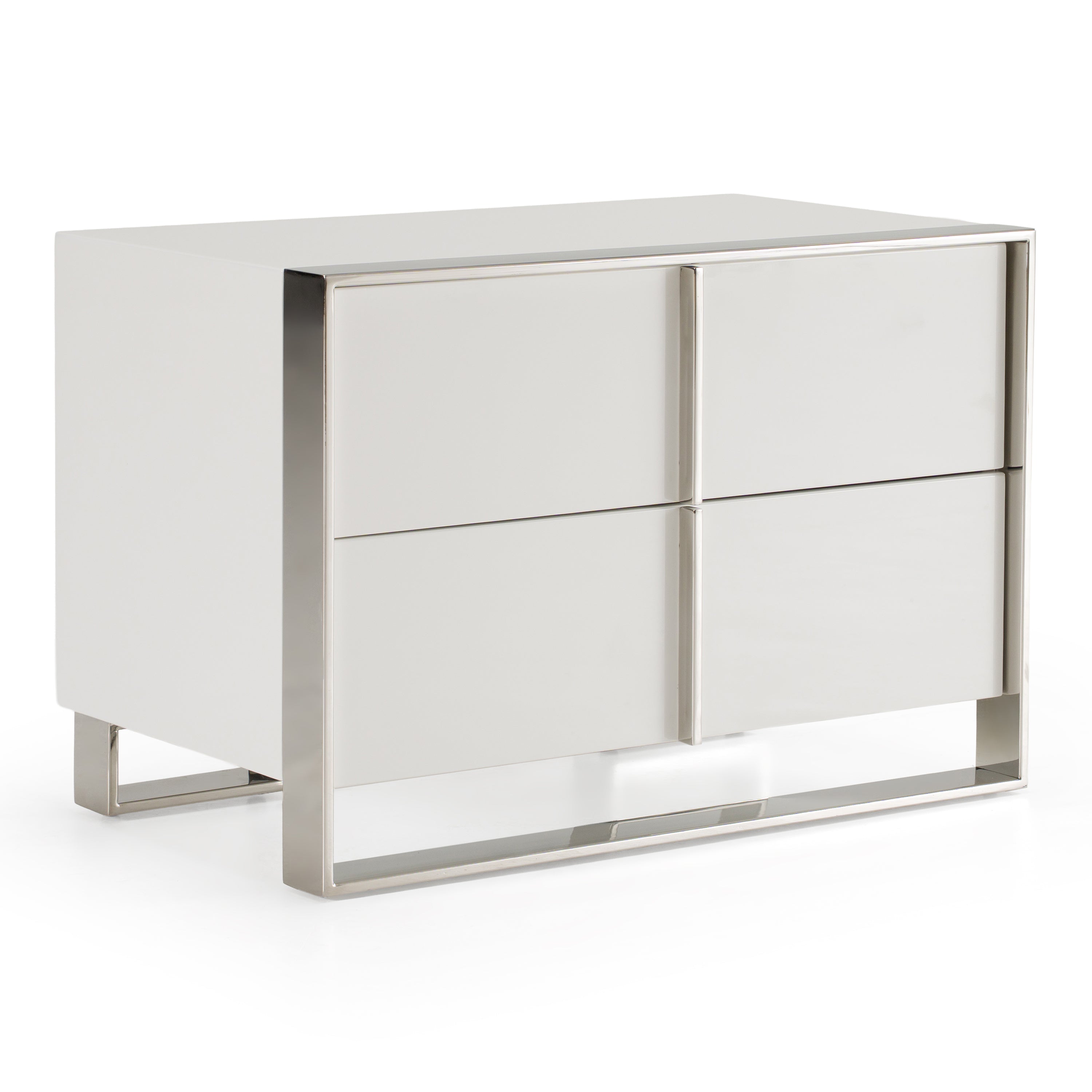 Cartier - Modern White + Stainless Steel Nightstand
