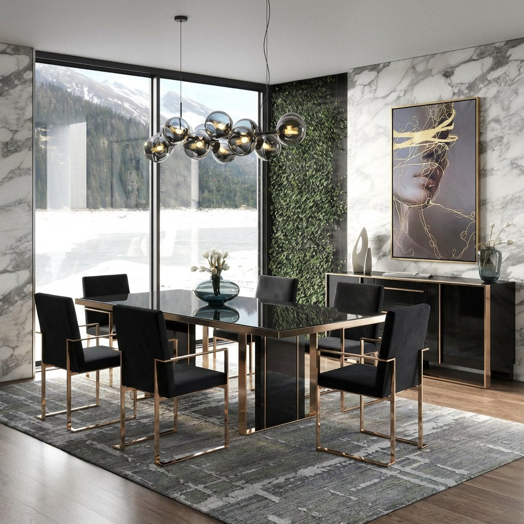 Cartier Modern Black & Rosegold Dining Table Set