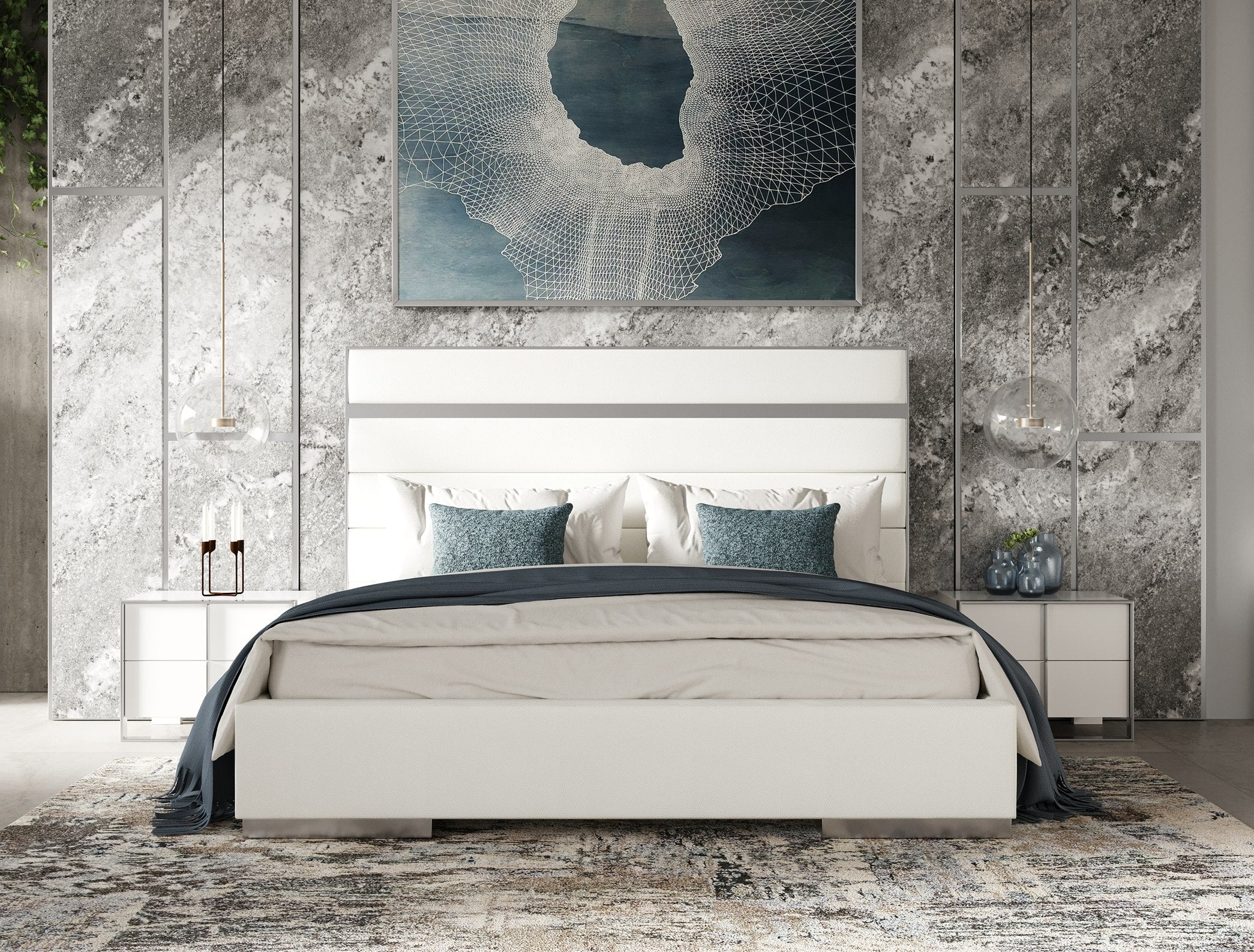 Cartier - Modern White + Stainless Steel Nightstand