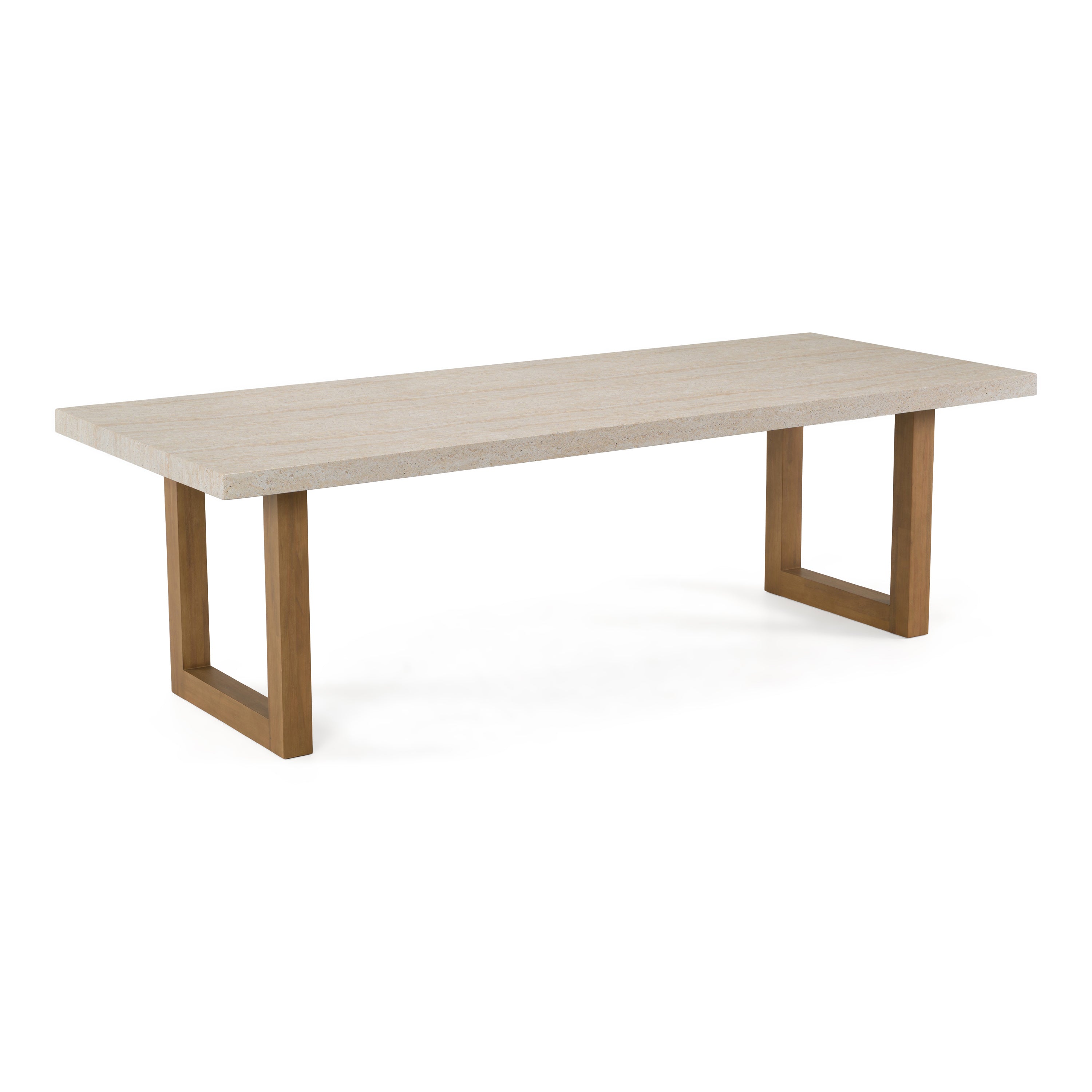 Cascais - Outdoor Grey + Faux Travertine + Eucalyptus Dining Table