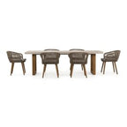 Cascais - Outdoor Grey + Faux Travertine + Eucalyptus Dining Table Set