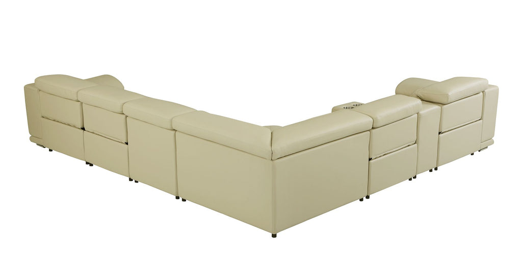 9762 Divanitalia 7-Piece L-Shaped Top Grain Italian Leather Sectional Sofa with 4 Power Recliners