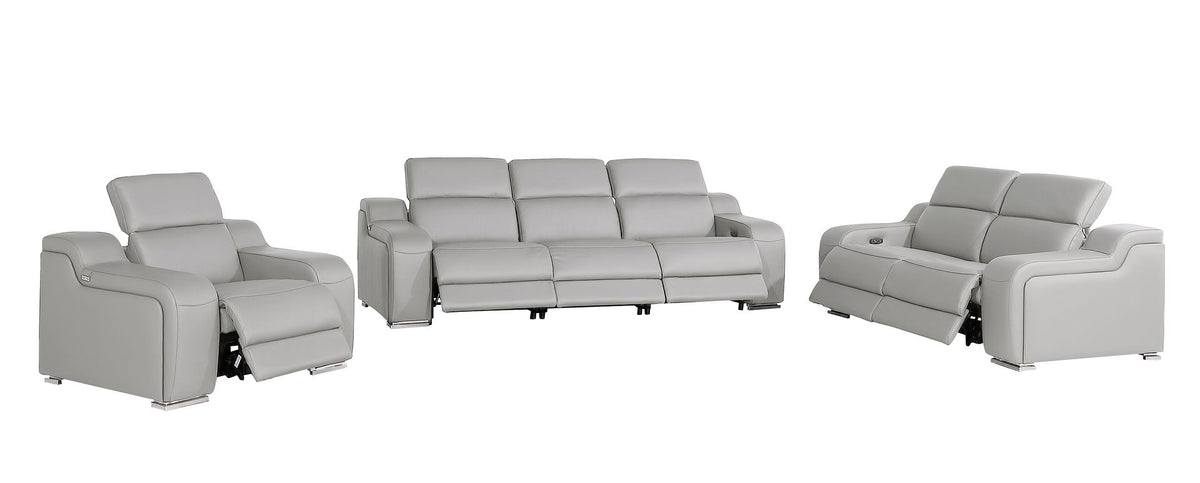 1116 Divanitalia 6-Piece Modular Power Reclining Sofa, Loveseat & Chair Set in Top Grain Italian Leather with 6 Power Recliners & Power Headrests - Light Grey - SKU 1116-LT_GREY-6.6-HT-3PC - view 4