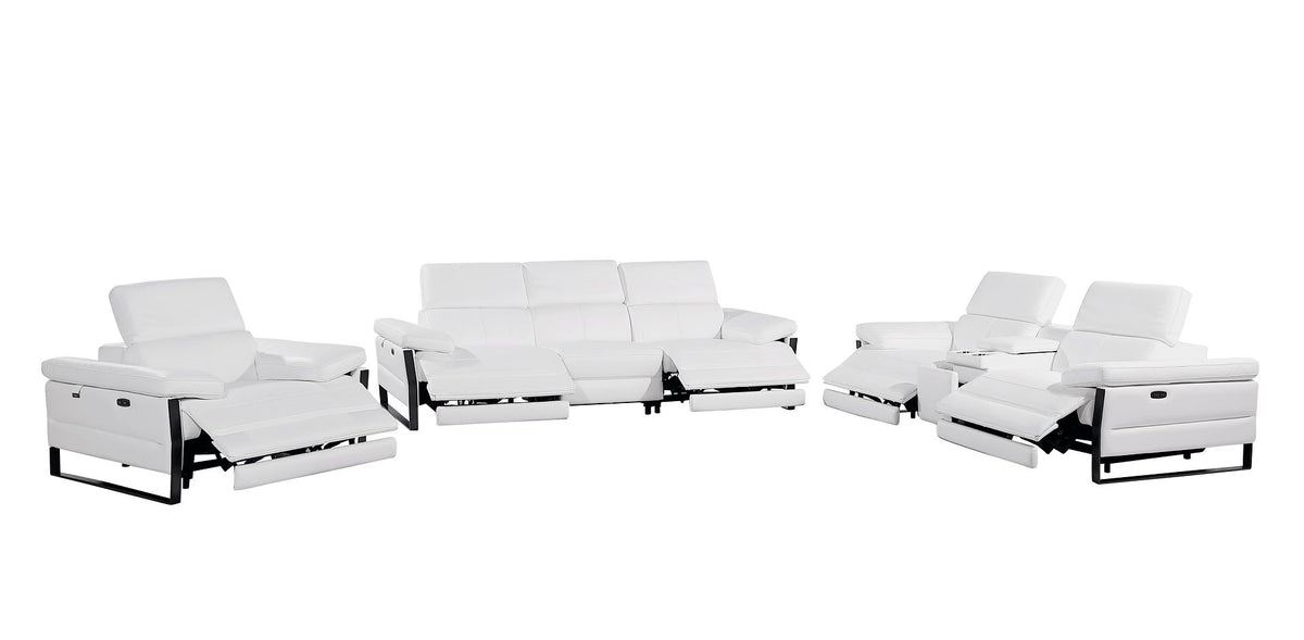 1246 Divanitalia Modular Power Dual Reclining Sofa, Console Loveseat, and Chair Set with Power Headrests - Top Grain Italian Leather - White - SKU 1246-WHITE-7.5-HT-3PC - view 3