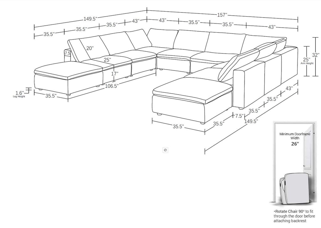 1100 Divanitalia 10-Piece U-Shaped Sectional Sofa with Chaise in Top-grain Italian Leather