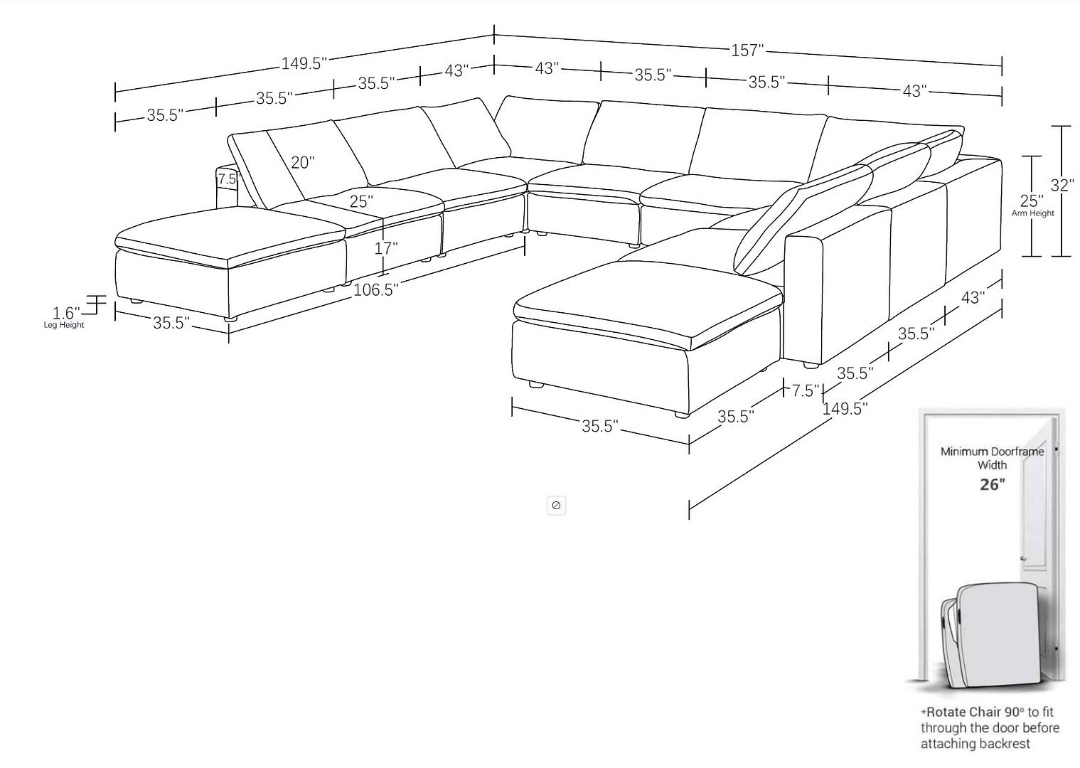 1100 Divanitalia 10-Piece U-Shaped Sectional Sofa with Chaise in Top-grain Italian Leather