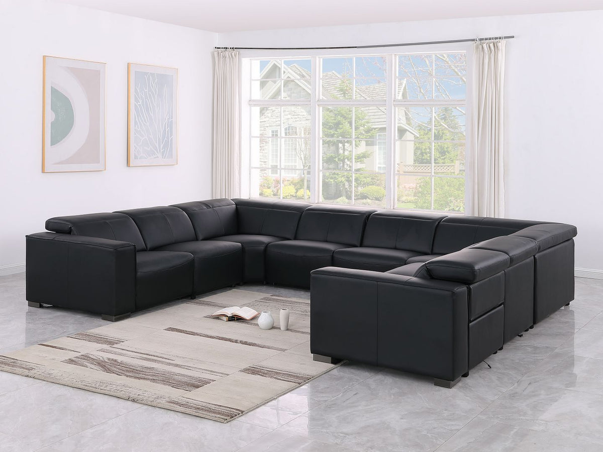 1208 8 Piece U-Shaped Leather Sectional Sofa with 4 Power Recliners & Power Headrests - Black - SKU 1208-BLACK-8PC-4PWR-U-NC-SECTIONAL-GROUP