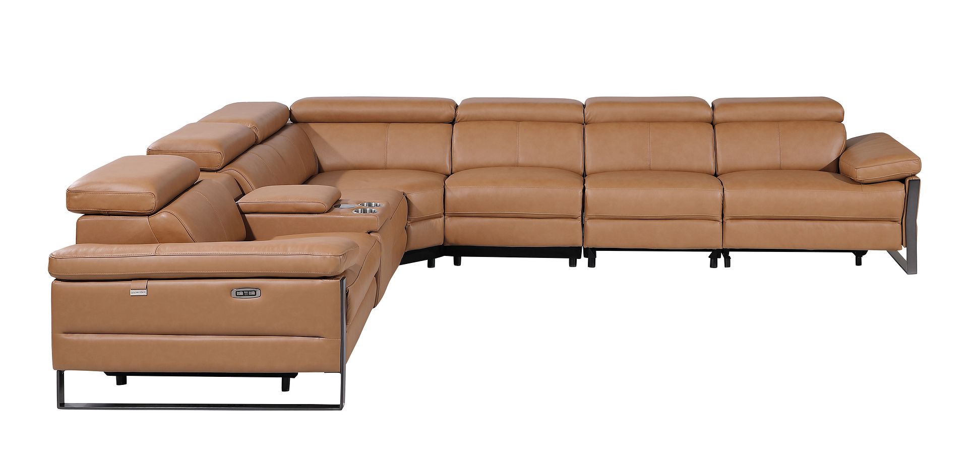 1246 Divanitalia 7-Piece L-Shaped Modular Power Reclining Sectional Sofa with 4 Power Recliners and Power Headrests - Top Grain Italian Leather