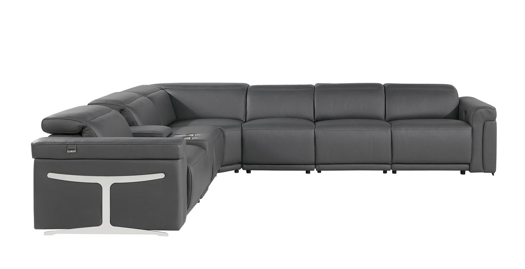 1126 Divanitalia 7-Piece L-Shaped Sectional Sofa in Top Grain Italian Leather with 4 Power Recliners & Power Headrests - Dark Grey - SKU 1126-DK-GREY-SEC-7PC-4PWR-SECTIONAL-GROUP - view 4