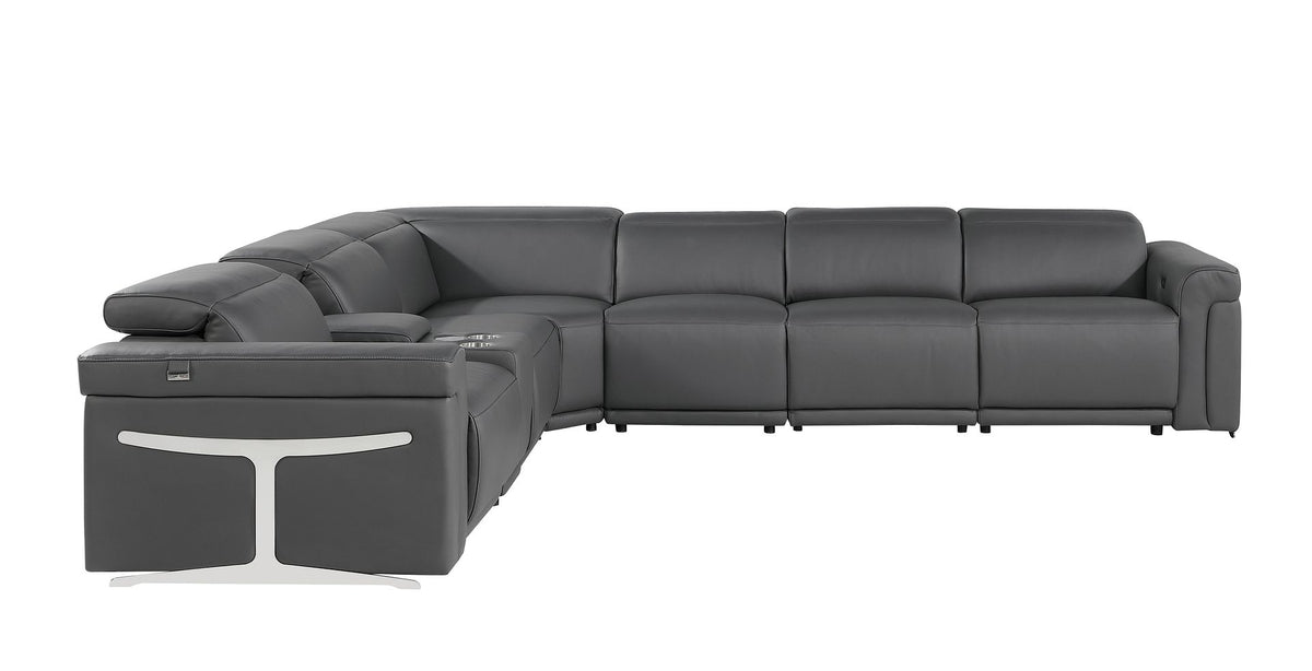 1126 Divanitalia 7-Piece L-Shaped Sectional Sofa in Top Grain Italian Leather with 4 Power Recliners & Power Headrests - Dark Grey - SKU 1126-DK-GREY-SEC-7PC-4PWR-SECTIONAL-GROUP - view 4