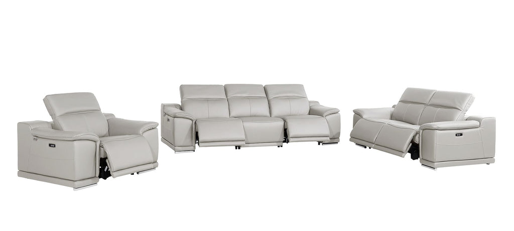 9762 Divanitalia 6-Piece Modular Power Reclining Sofa, Loveseat and Chair Set with 5 Power Recliners in Top Grain Italian Leather - Light Grey - SKU 9762-LT-GREY-6.5-HT-3PC - view 4